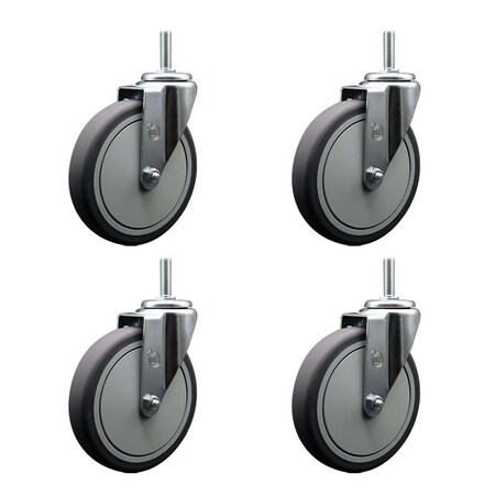 Service Caster 6 Inch Thermoplastic Rubber Wheel Swivel 34 Inch Threaded Stem Caster Set Service Caster SCC-TS20S614-TPRB-34212-4